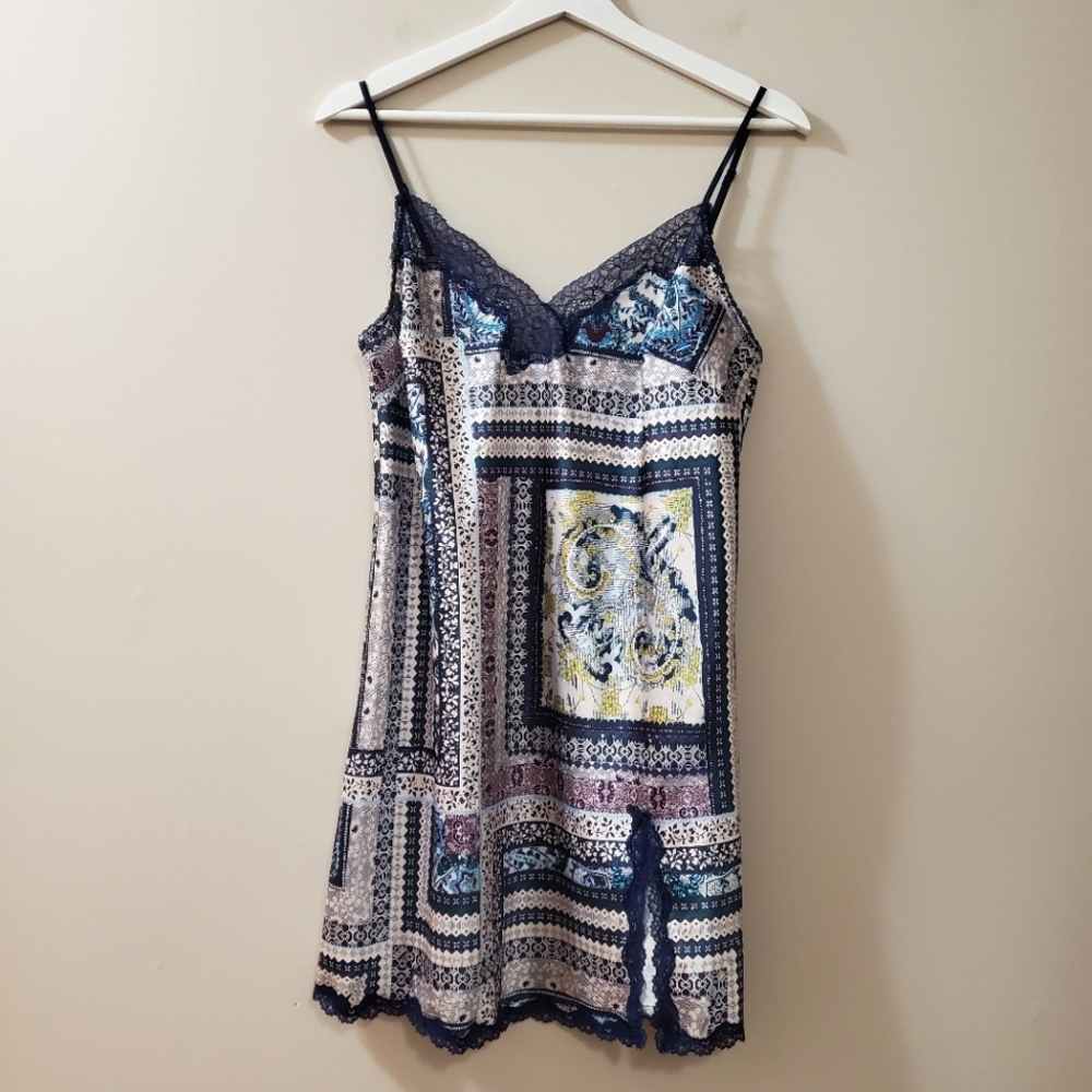 Victoria's Secret - Satin Patchwork Style Pattern Satin Slip Dress - Size L
